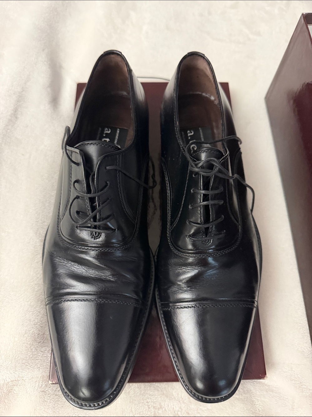 a. testoni Black Leather Cap-Toe Oxfords